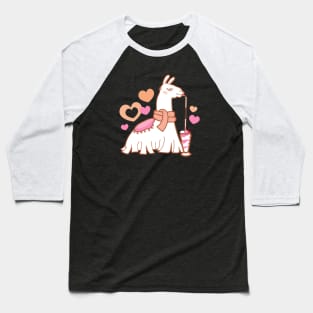 Fancy Pink Llama with Milkshake Baseball T-Shirt